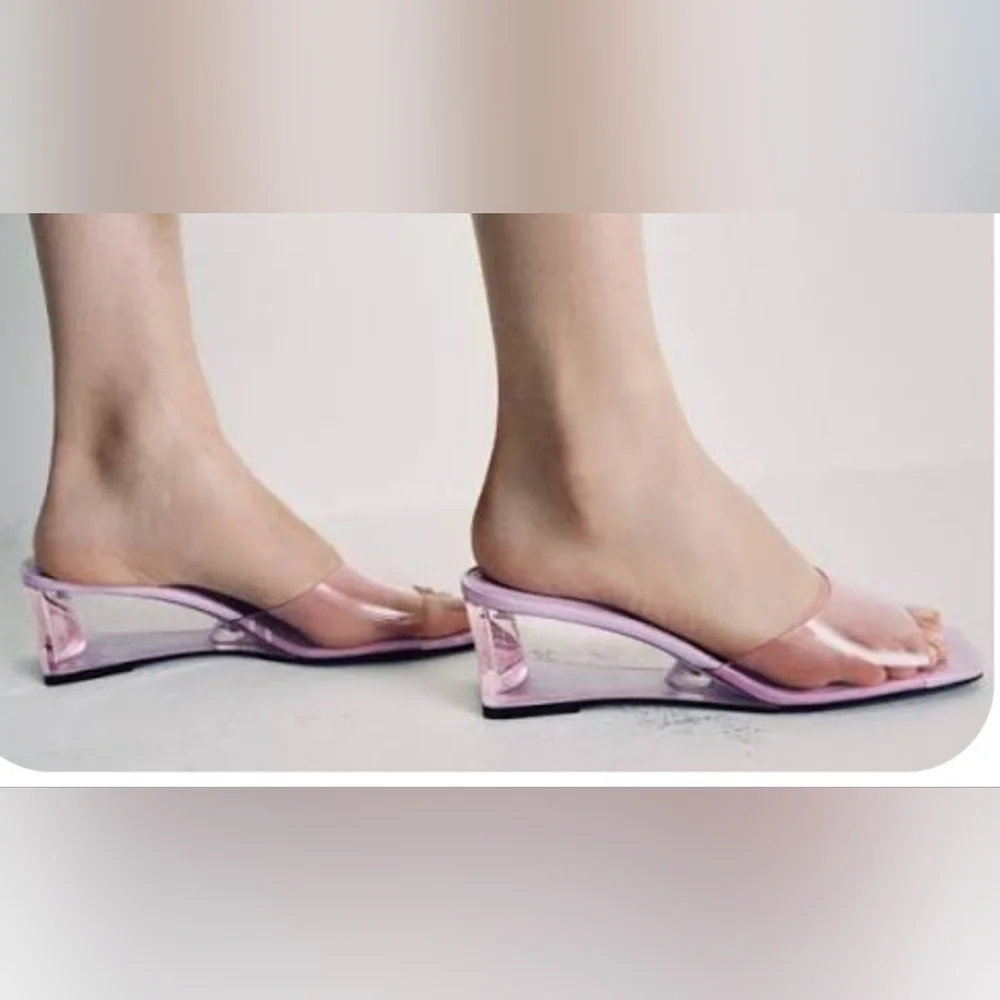 ZARA PINK PVC WEDGES with Translucent Heels Size 8 - Picture 2 of 16